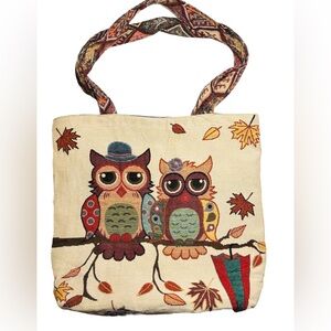 Women Summer Beach Tote Bag Travel  Pockets Shoulder Bag Owls Couple All Seasons